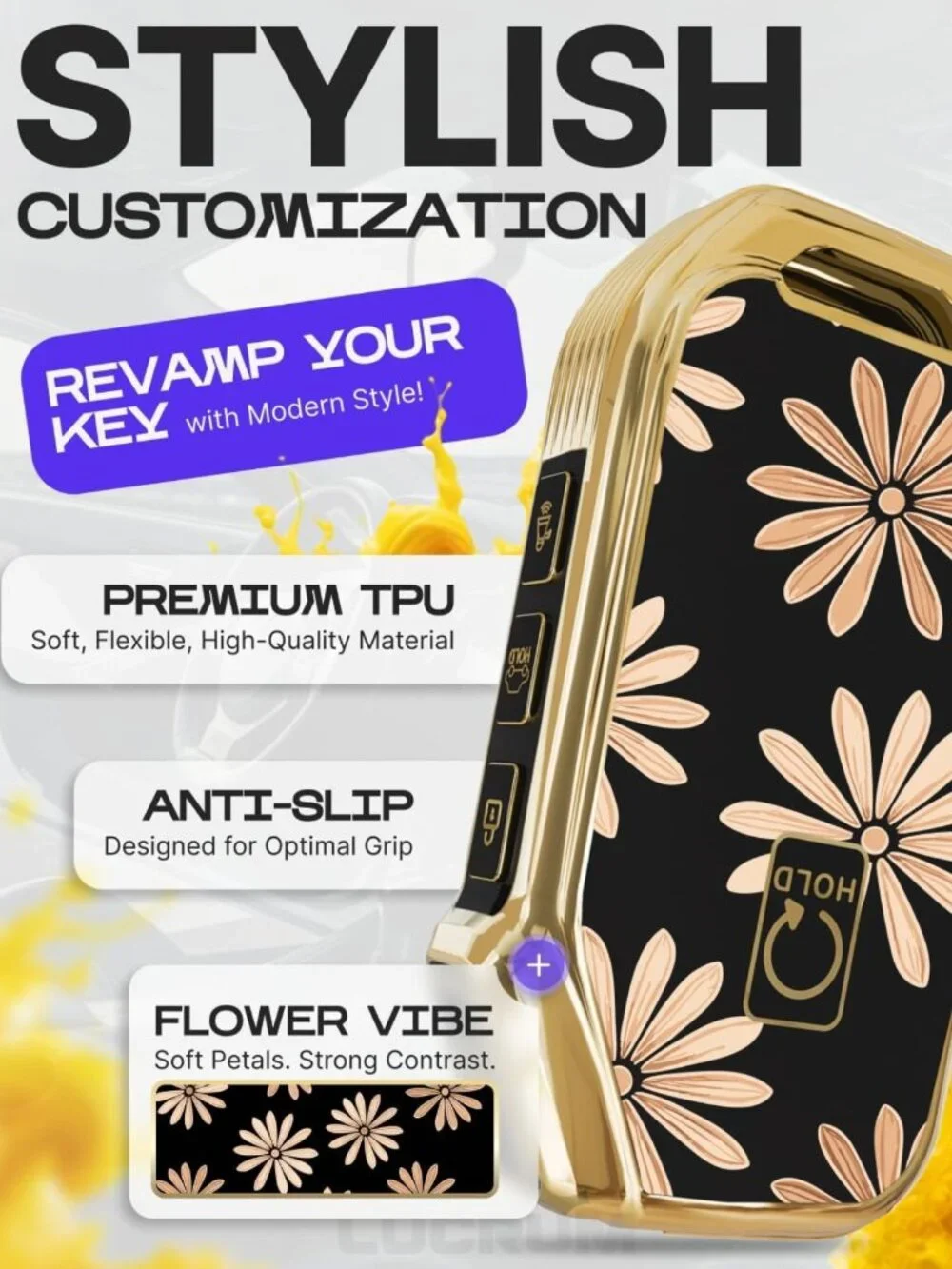 Stylish TPU Key Fob Cover & Leather Keychain for Kia - Durable & Protective Case